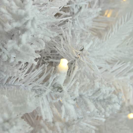 7.5ft. Pre-Lit White Flocked Pine Artificial Christmas Tree, Warm White LED Lights